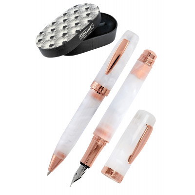Parure stylo plume+bille Bohemian Art résine blanc, or rose - M (0,5 mm) BLEU