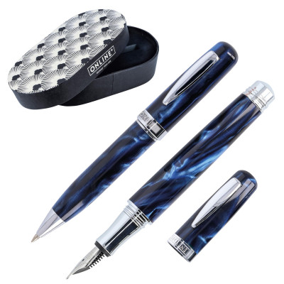 Parure stylo plume+bille Bohemian Art résine bleu - M (0,5 mm) BLEU