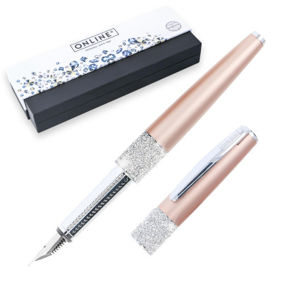 Stylo plume cristaux SWAROVSKI - or rose - EF (0,1 mm) - BLEU