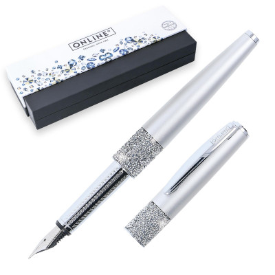 Stylo plume cristaux SWAROVSKI - argent - F (0,3 mm) - BLEU