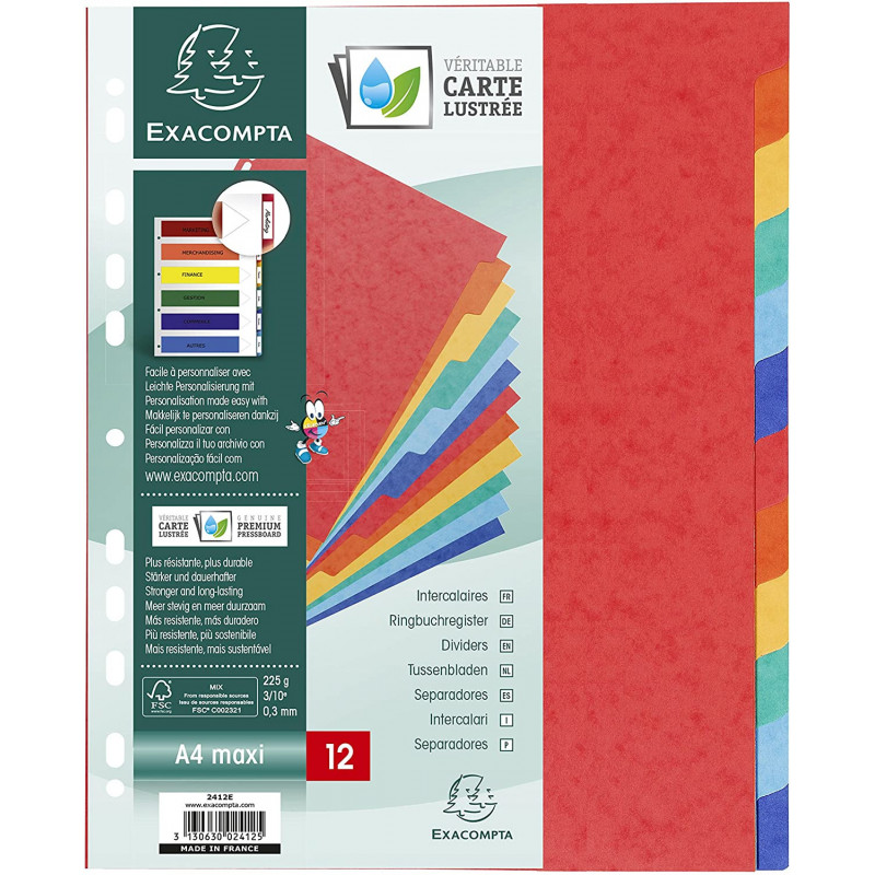 Intercalaires Exacompta 704E Pour Fiches Bristol - Carte Lustrée 225g/m² - Lot De 4 - Neuf