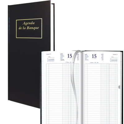 Agenda de la Banque BREPOLS Jupiter Long 15,4 x 33 cm - Euros et centimes - 1 jour sur 2 pages