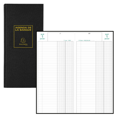 Agenda EXACOMPTA banquier - 1 volume - 34x16cm - 1 jour sur 2 pages - Noir