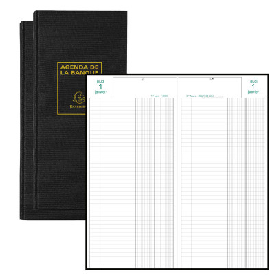 Agenda 2024 EXACOMPTA banquier - 2 volumes - 340x160mm - 1 jour sur 2 pages  - Noir