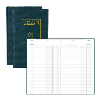 Agenda EXACOMPTA banquier - 2 volumes - 280x175mm - 1 jour sur 2 pages - Noir