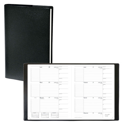 Agenda QUOVADIS Le principal 18 x 24 cm - 1 semaine sur 2 pages  couverture impala noir + répertoire