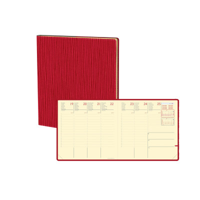 Agenda QUOVADIS EXECUTIF Prestige 16x16cm - Sahara Rouge Cerise 1 - 1 semaine sur 2 pages Vertical