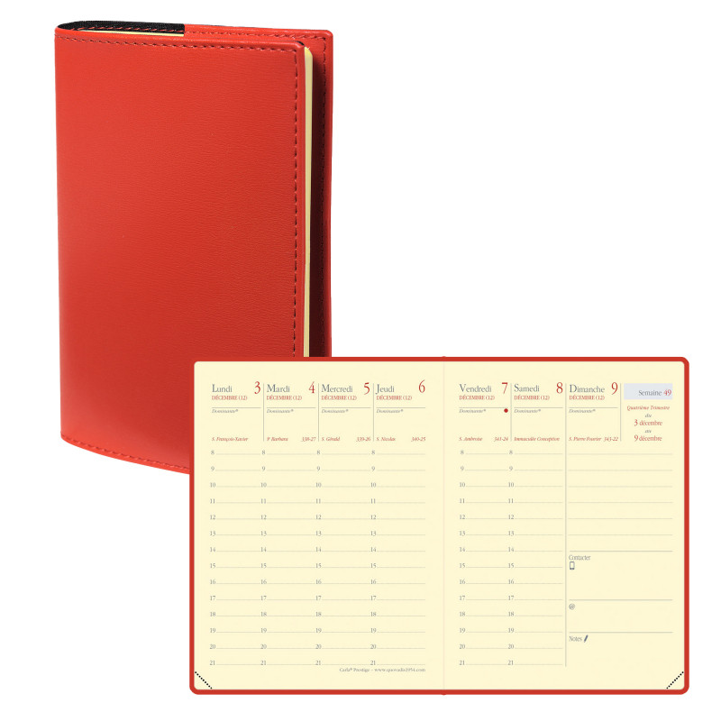 Agenda Quo Vadis Prestige S 2026 - Semainier, 14 Mois (déc 2025 à Janv 2027), 16x16 Cm, Spirale, Couverture Rouge - Fabriqué En France - 6