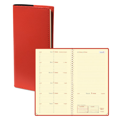 Agenda QUOVADIS Italsept S 8,8x17cm Soho - 1 semaine sur 1 page Horizontal+NOTE - Rouge Dali