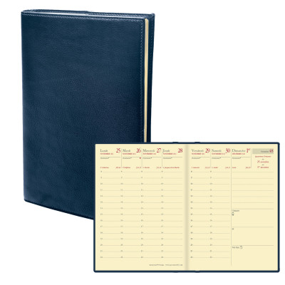 Agenda QUOVADIS Randonnée Prestige 9x12,5cm cuir pleine fleur Montebello - 1 semaine sur 2 pages Vertical - Bleu Marine