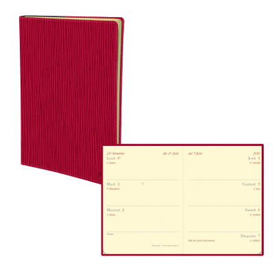 Agenda QUOVADIS Miniweek 7x10cm Sahara - 1 semaine sur 2 pages Horizontal - Rouge Cerise