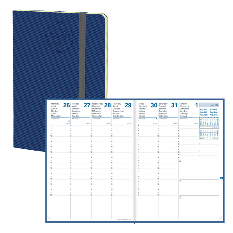 Agenda spiralé Denim All in One - 1 semaine sur 2 pages - 15 x 21 cm - bleu  - avec carnet de notes - Exacompta Pas Cher