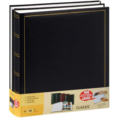 Lot 2x Albums photo traditionnels 29x32cm - 100 pages blanches - 500 photos + 900 pastilles - NOIR