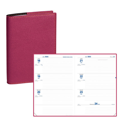 Agenda QUOVADIS Texthebdo 16x24cm Club - 1 semaine sur 2 pages Horizontal - Framboise