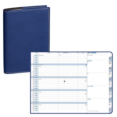 Agenda QUOVADIS PLAIN - 10x15cm  - Mensuel CLUB NAVY EBENE avec répertoire