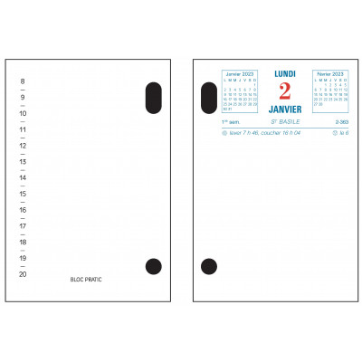 OXFORD Lot De 2 Recharges Bloc Éphéméride Date à Gauche 8,5 X 11,5 Cm - Version Civile 2023