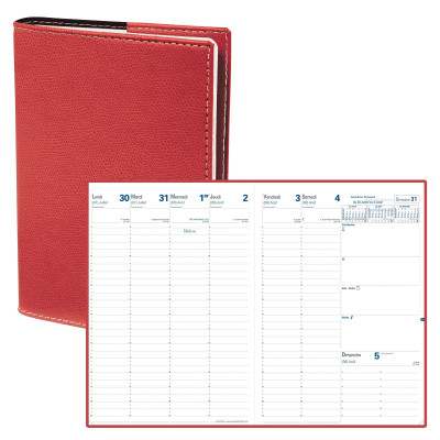 Agenda semainier QUOVADIS EU 09/09 21 x 29,7 cm - 1 semaine sur 2 pages couverture Club Rouge cerise