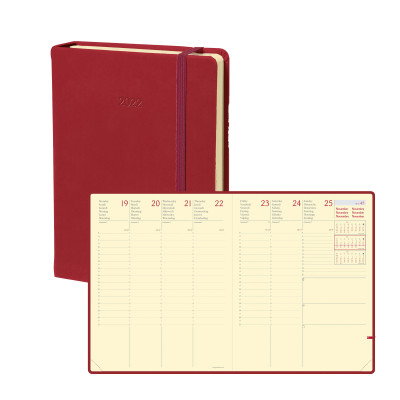 DESTOCKAGE-Agenda QUOVADIS MINISTRE Prestige 16x24cm - Silk Bordeaux - 1 semaine sur 2 pages Vertical