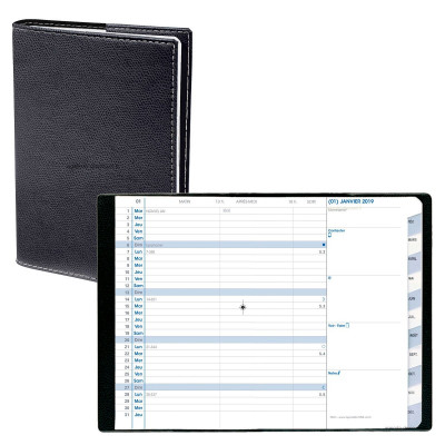 Agenda QUOVADIS PLAIN - 10x15cm  - Mensuelle couverture CLUB NOIR EBENE avec répertoire