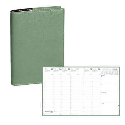 DESTOCKAGE-Agenda QUOVADIS PRESIDENT avec répertoire couverture Club Sauge 21x27cm - 1 semaine sur 2 pages