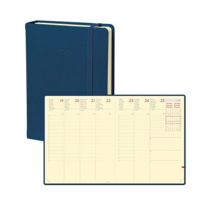DESTOCKAGE-Agenda QUOVADIS PRESIDENT Prestige 21x27cm - Silk Bleu Marine - 1 semaine sur 2 pages Vertical