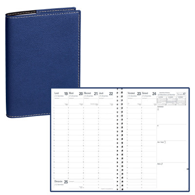 DESTOCKAGE-Agenda QUOVADIS PRESIDENT S à spirale - Club navy  - 21x27cm - 1 semaine sur 2 pages + répertoire