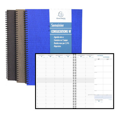 DESTOCKAGE-Agenda EXACOMPTA Consultation W Carte Napura - 297x210mm - 1 semaine sur 2 pages - spirale (COLORIS ALEATOIRES)