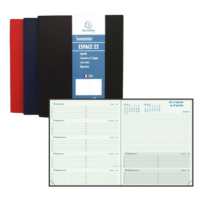 DESTOCKAGE-Agenda EXACOMPTA Espace 22 Barbara - 225x185mm - 1 Semaine sur 2 pages (COLORIS ALEATOIRES)