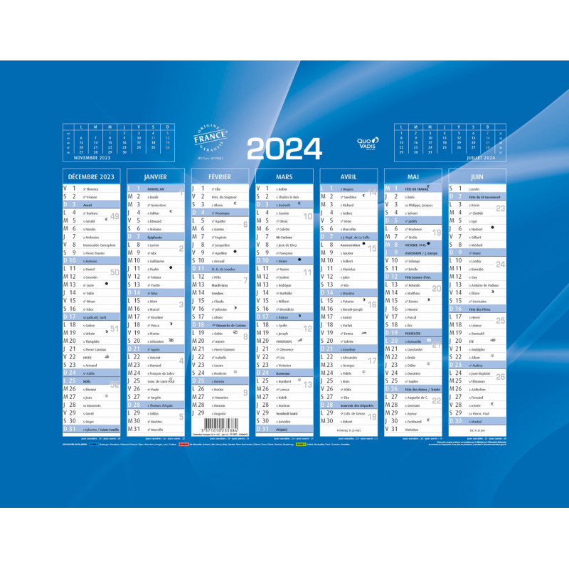 Calendrier Mural De Banque 2026 - Format 21x27 Cm - 14 Mois (Déc à Janv) - Vacances Scolaires Zones - Bleu/Noir - Quo Vadis - 11