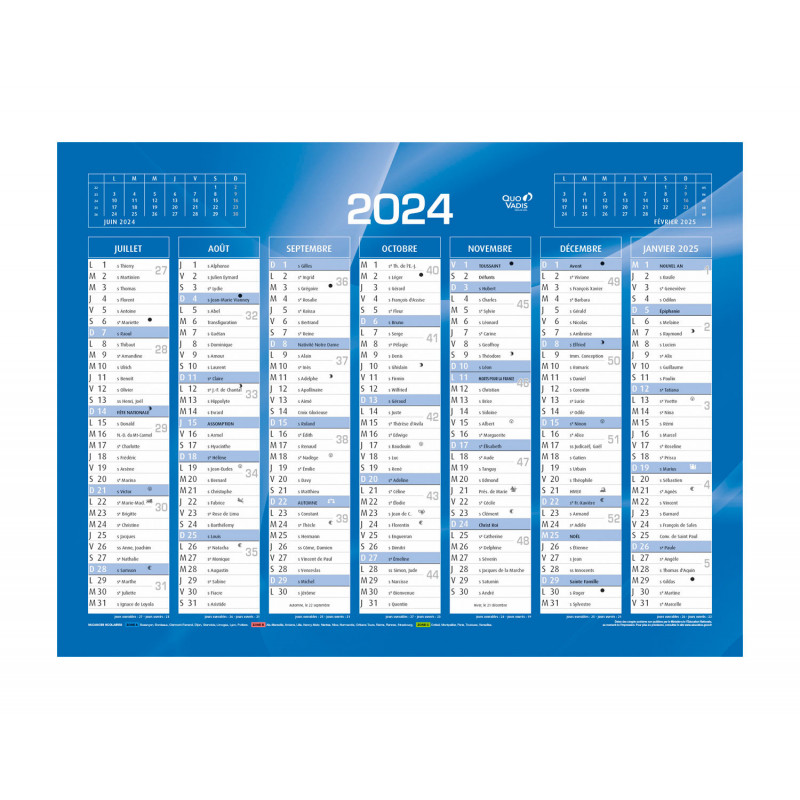 Calendrier de banque bleu 2024, 430 x 335 mm - Agenda année civile - Creavea