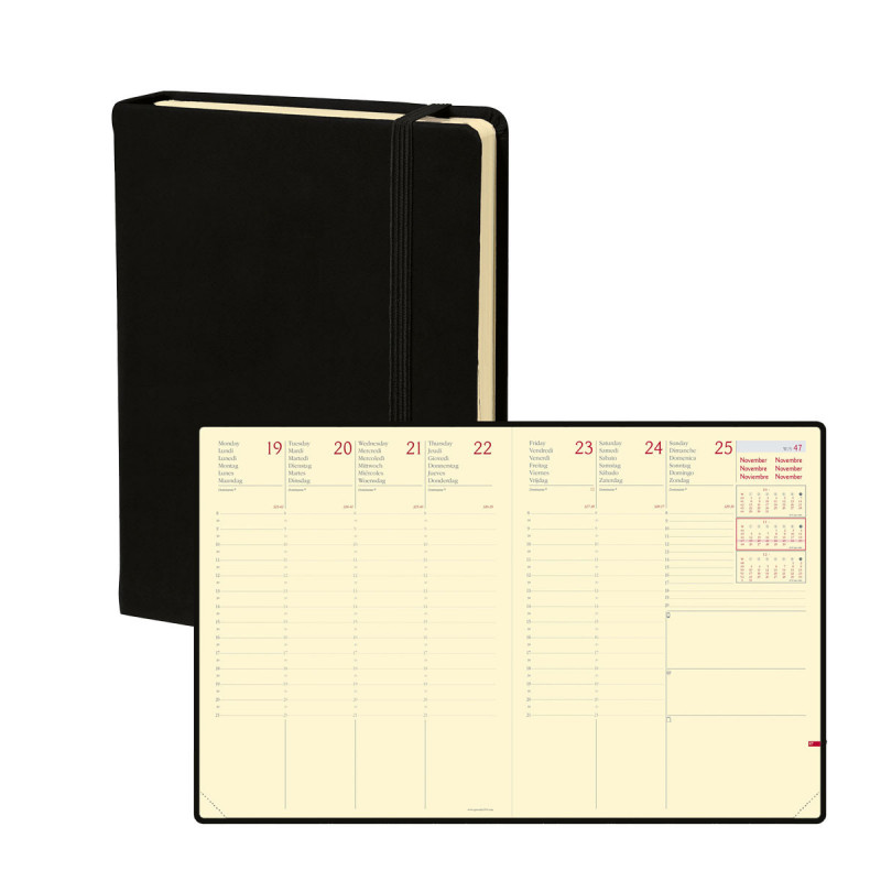 Agenda 2024 QUOVADIS AFFAIRES Prestige 10x15cm - Silk Noir - 1 semaine sur  2 pages Vertical