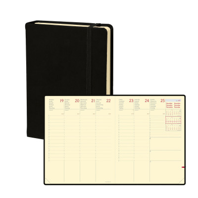 Agenda QUOVADIS MINISTRE Prestige 16x24cm - Silk Noir - 1 semaine sur 2 pages Vertical