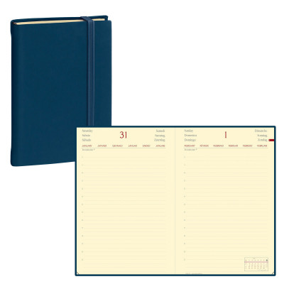 Agenda 2024 de poche QUOVADIS DAILY POCKET Prestige avec répertoire  multi-langues couverture Silk marine 8,5x13cm - 1 jour par p