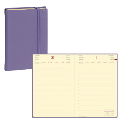 Agenda de poche QUOVADIS DAILY POCKET Prestige avec répertoire multi-langues couverture Silk lilas 8,5x13cm - 1 jour par page