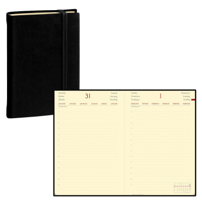 Agenda de poche QUOVADIS DAILY POCKET Prestige avec répertoire multi-langues couverture Silk noir 8,5x13cm - 1 jour par page