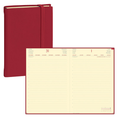 Agenda QUOVADIS Daily 21 prestige Silk Bordeaux 1 jour par page 13x21cm 5 langues coloris Bordeaux