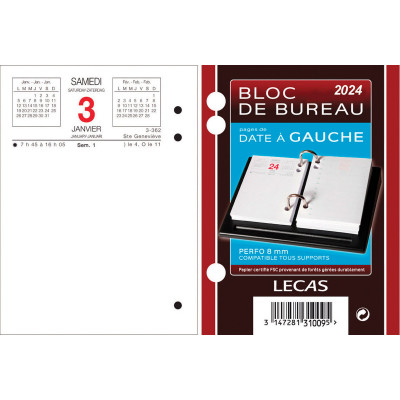 Bloc éphéméride LECAS Date à gauche - Rendez-vous à droite