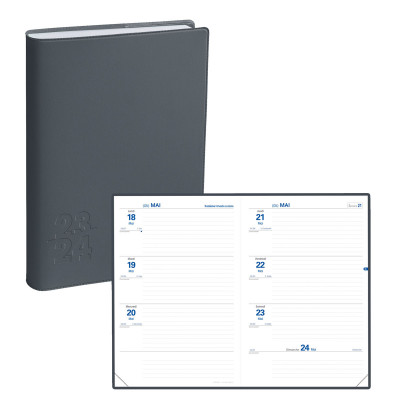 Agenda 2024 QUOVADIS Texthebdo 16x24cm Touch - 1 semaine sur 2 pages  Horizontal - Gris anthracite