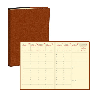 Agenda QUOVADIS Randonnée Prestige 9x12,5cm - Marlow Camel - 1 semaine sur 2 pages Vertical