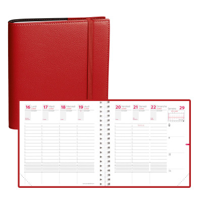 Agenda QUOVADIS TIME&LIFE SEPT Medium 16x16cm - Time & Life Rouge Vermillon - 1 semaine sur 2 pages Vertical