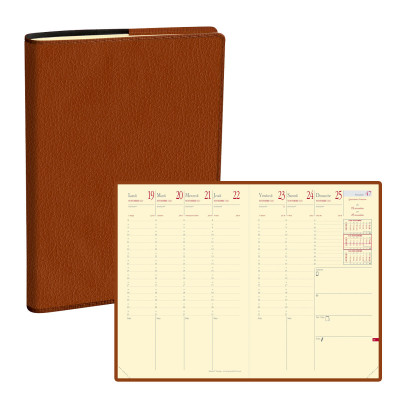 Agenda QUOVADIS MINISTRE Prestige Marlow Camel - 16x24cm - 1 semaine sur 2 pages Verticale