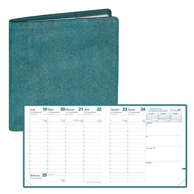 Agenda QUOVADIS EXECUTIF 16x16cm - Julo Bleu Canard - 1 semaine sur 2 pages Vertical