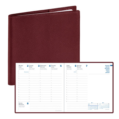 Agenda QUOVADIS EXECUTIF 16x16cm - Mona Bordeaux - 1 semaine sur 2 pages Vertical