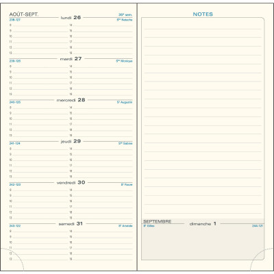 Recharge EXACOMPTA Espace 17 tranche naturelle - 175x90mm - 1 semaine sur 1 page + NOTE - HORIZONTAL