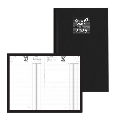 DESTOCKAGE Agenda QUOVADIS RECETTES/DEPENSES Vanolin noir 13x21cm - 1 jour par page