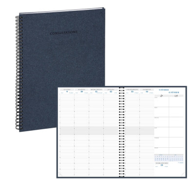Agenda à spirale EXACOMPTA Consultations W 29,7 x 21 cm - 1 semaine sur 2 pages - RDV 1/4h