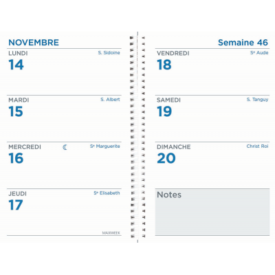 Recharge agenda QUOVADIS Maxiweek 24S 16x24 cm spirale - 1 semaine sur 2 pages