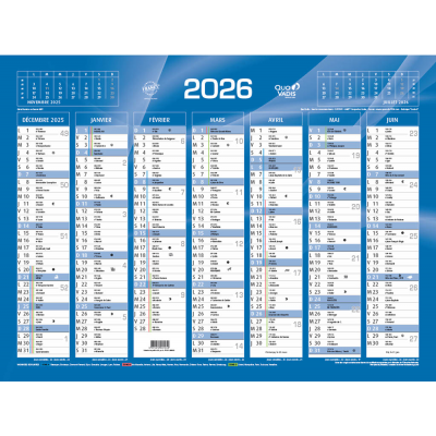 Calendrier de Banque Bleu 55x40.5cm carton rigide