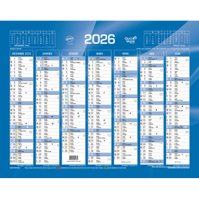 Calendrier mural de Banque Bleu 43x33.5cm carton rigide