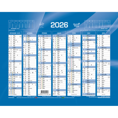 Calendrier mural de Banque Bleu 27x21cm carton rigide
